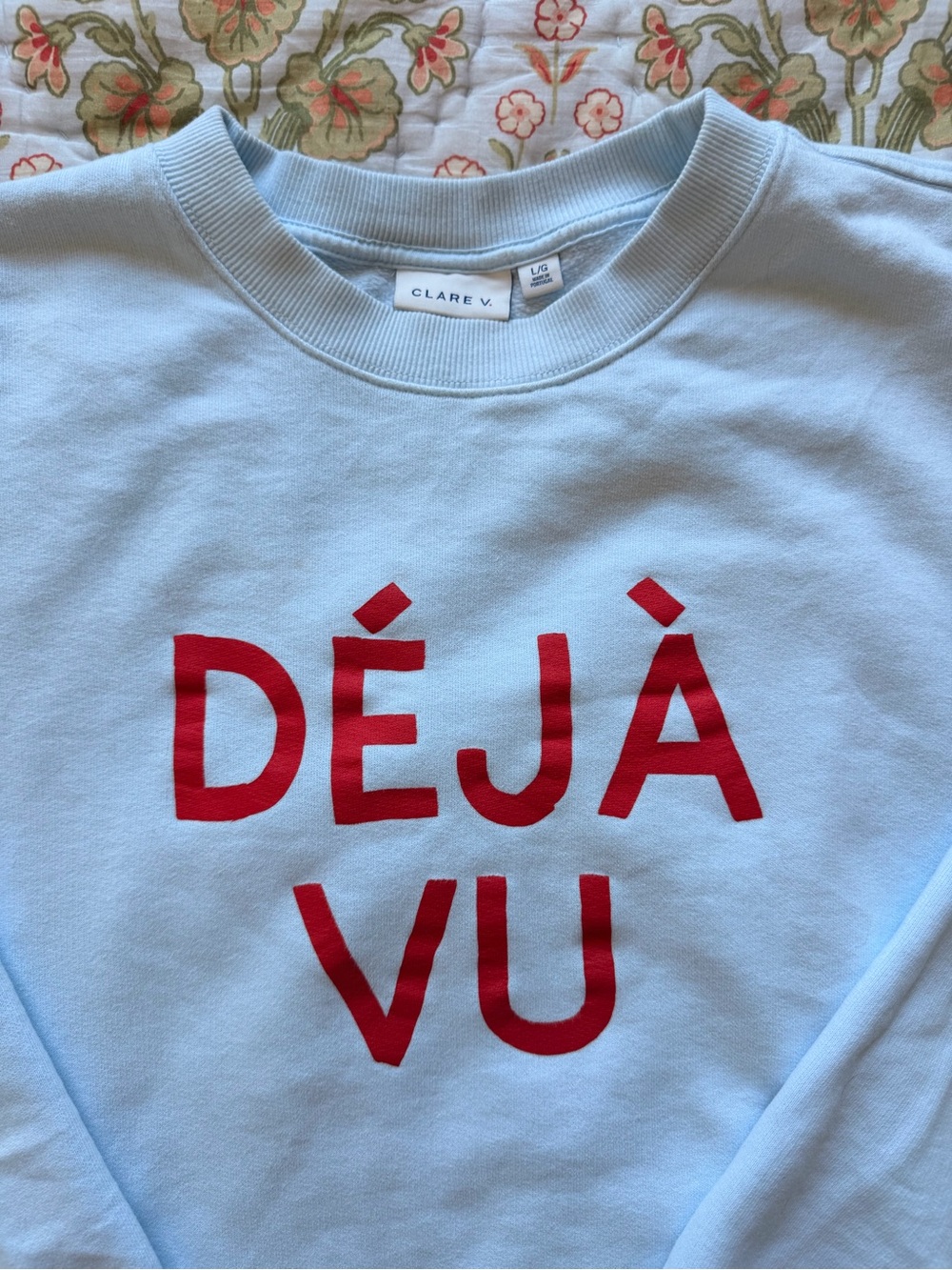 Clare V Light Blue Oversized Sweatshirt with Red DÉJÀ VU